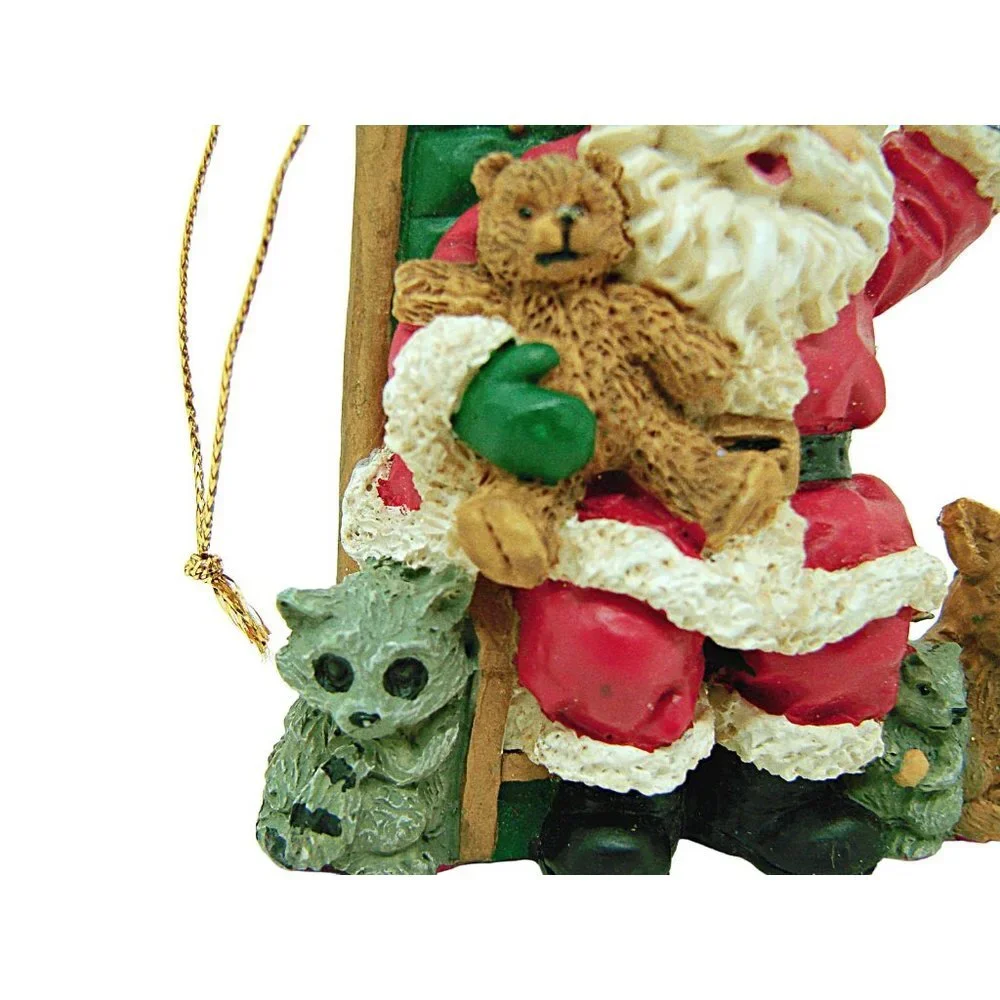 Vintage Santa And Animal Friends Multicolor Christmas Decorative Ornament Resin